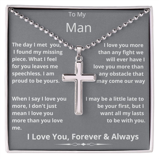 TO MY MAN Stainless Cross Necklace with Ball Chain