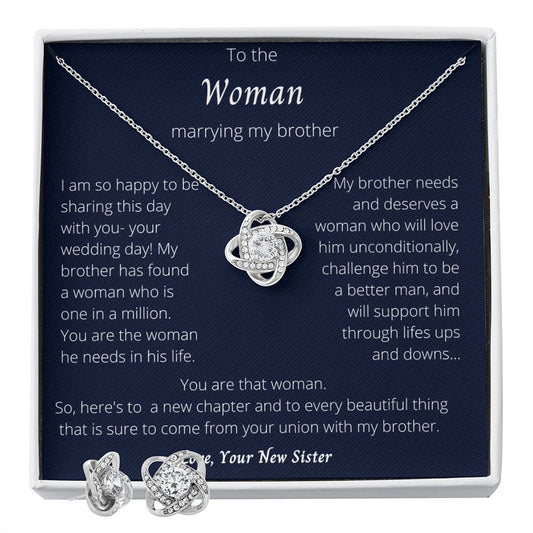 TO THE WOMAN MARRYING MY BROTHER Love Knot Earring & Necklace Set