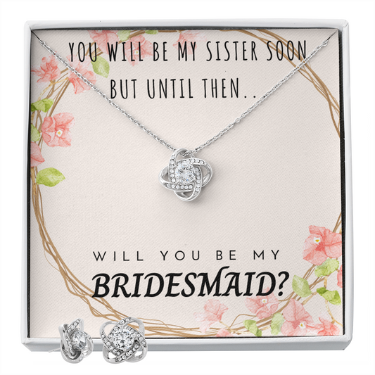 SISTER IN LAW BRIDESMAID  LOVE KNOT NECKLACE AND EARRING SET