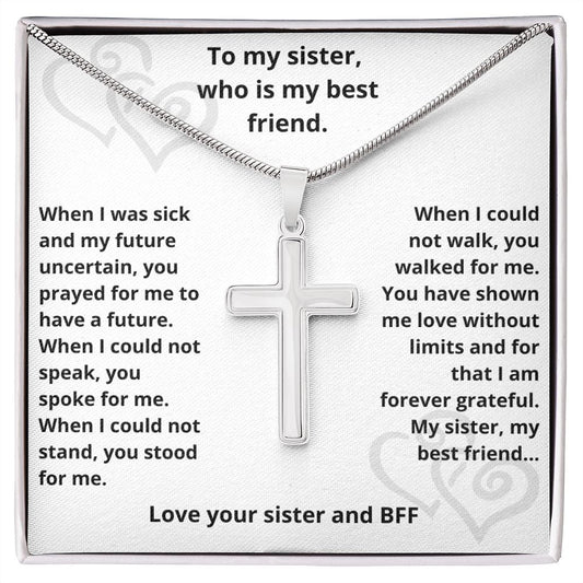 TO MY SISTER BFF Stainless Steel Cross Necklace